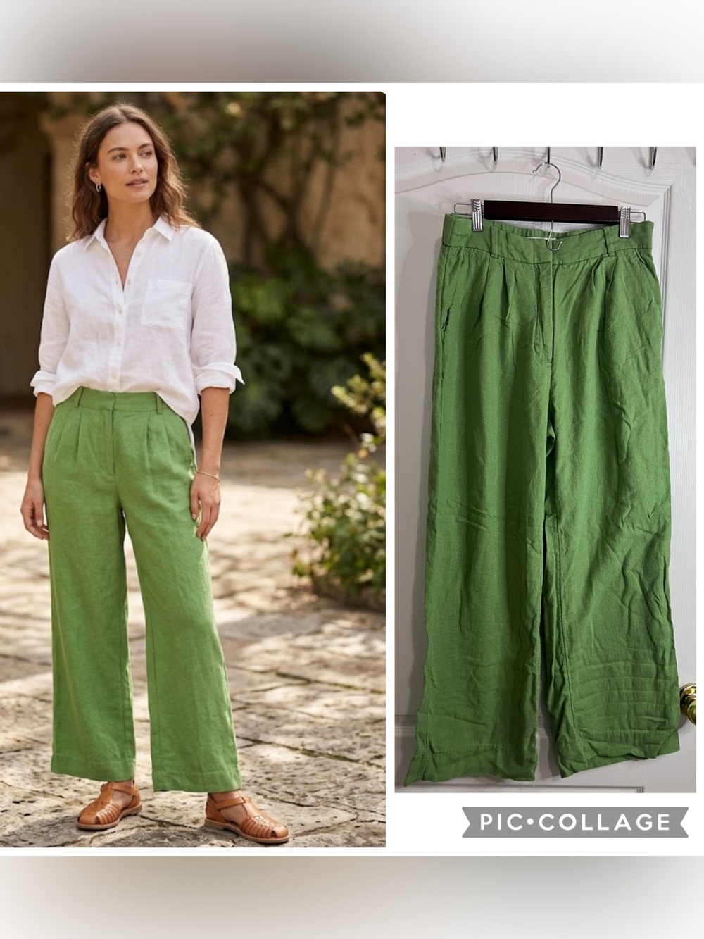 Abercrombie & Fitch Wide-Leg Linen Blend Pants in Leaf Green size 30/10R